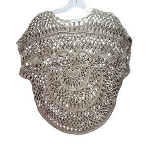 Dressbarn Cropped Crochet Womens Petite Small Beige‎ Boho Festival Retro Cottage